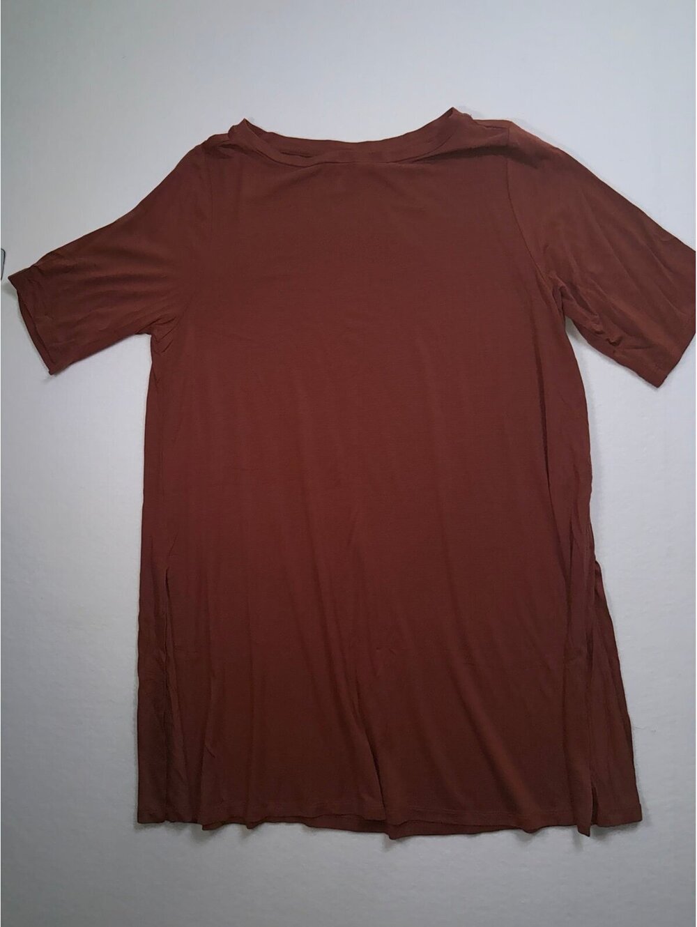 NWOT Eileen Fisher TENCEL Lyocell Tee Rust Brown Short Sleeve Crew Neck Top M - Picture 2 of 8